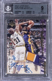 2000/01 Upper Deck "Game Jersey Patch 2" #KB-PA Kobe Bryant Signed Game Used Patch Card (#7/8) – BGS MINT 9/BGS 10